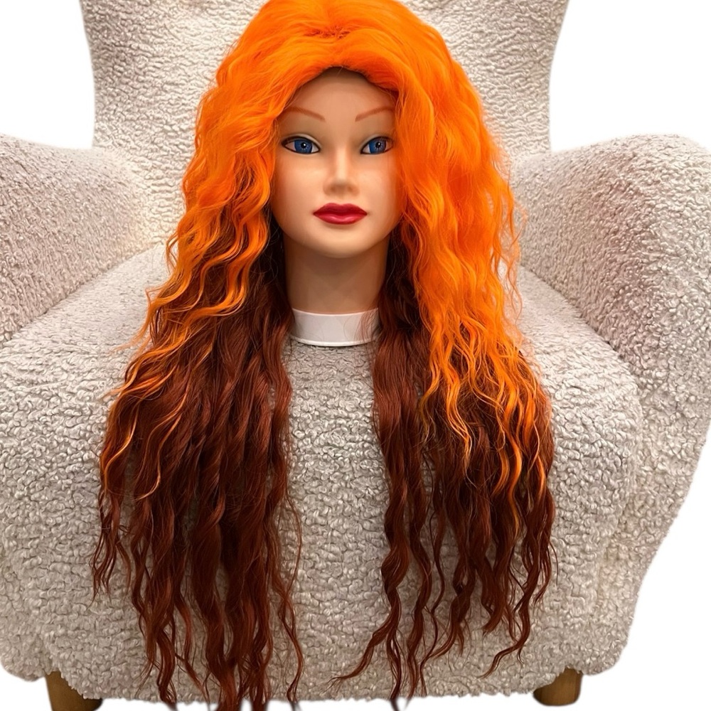 Synthetic Orange to Auburn Long Curly Wig